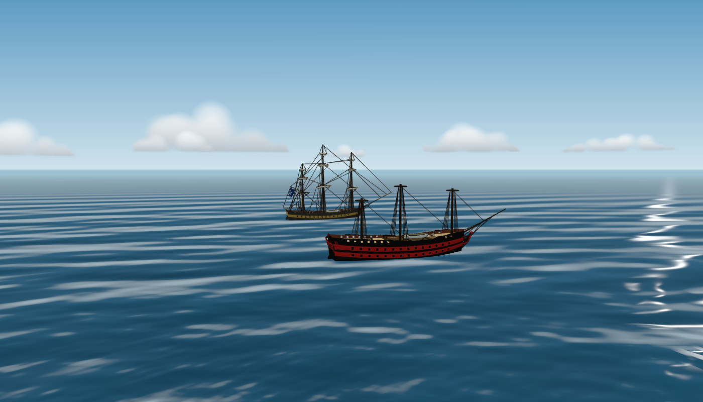A Seventy-four hulk in the foreground with only her bare lower masts and their tops standing, no yards and her gun ports shut; behind her, a frigate in full rig with her sails furled.