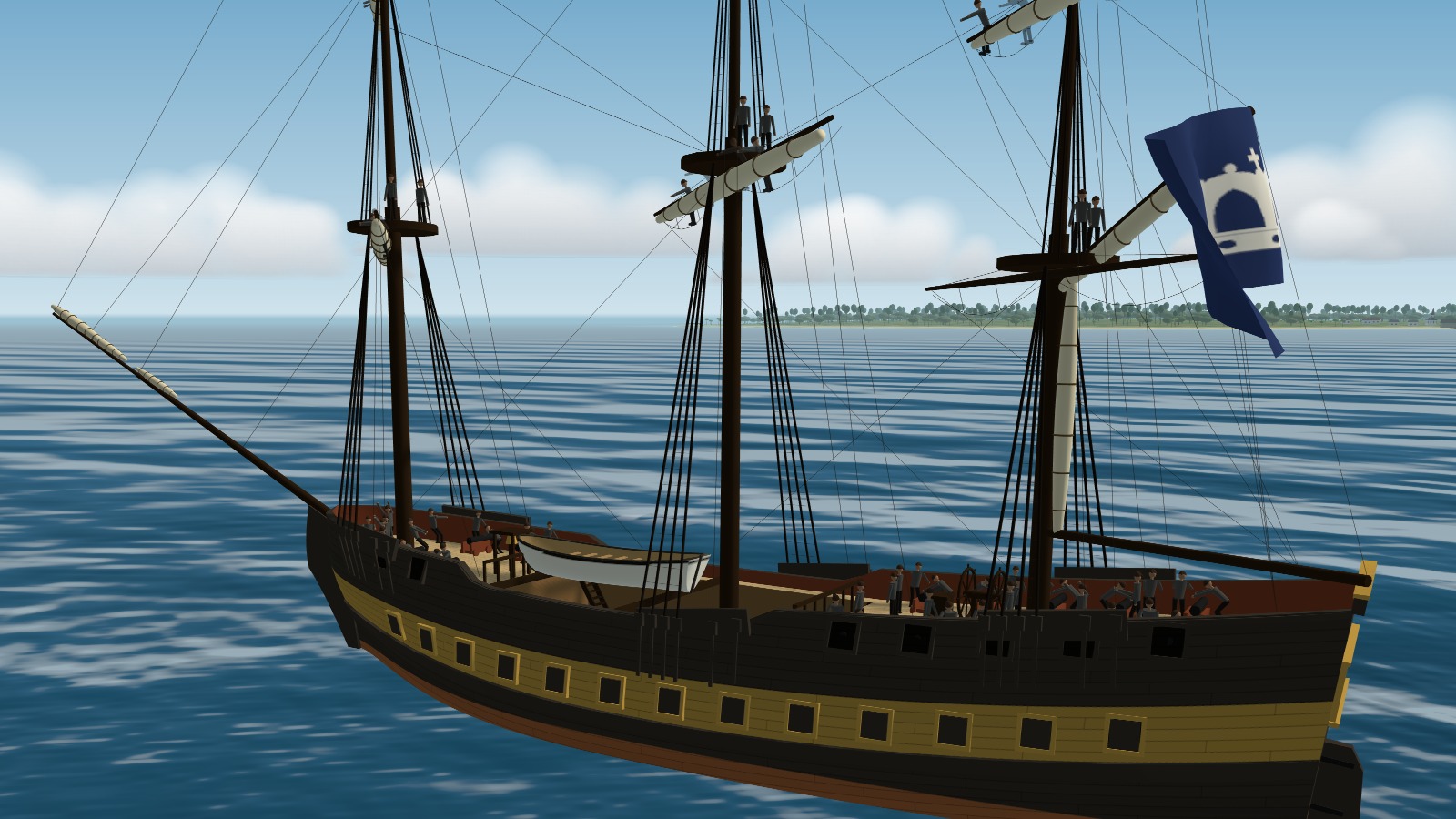 A frigate's topmen going aloft and laying out on the yards to make sail