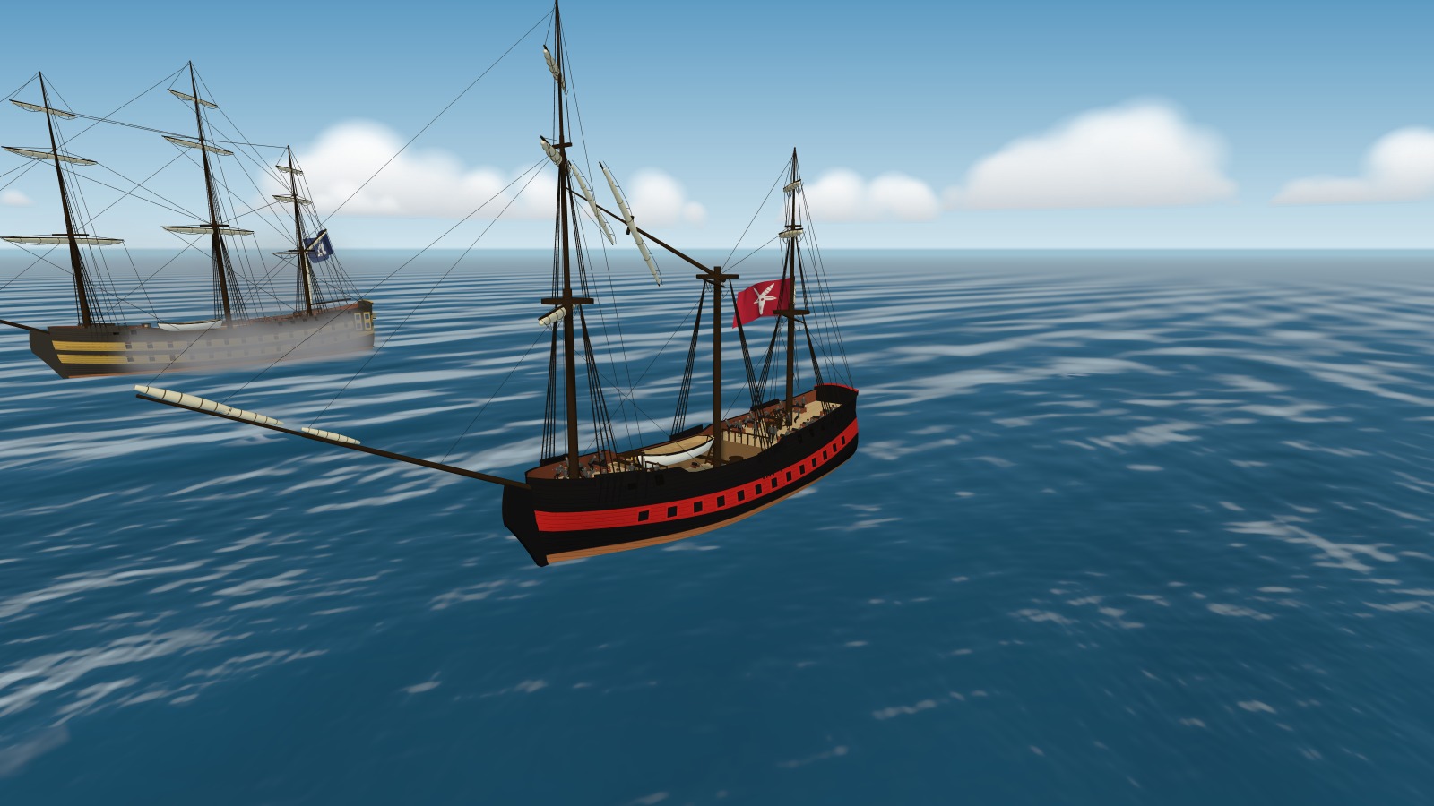A Cabal frigate's main mast falling to chain shot, the seventy-four that fired it behind in its smoke