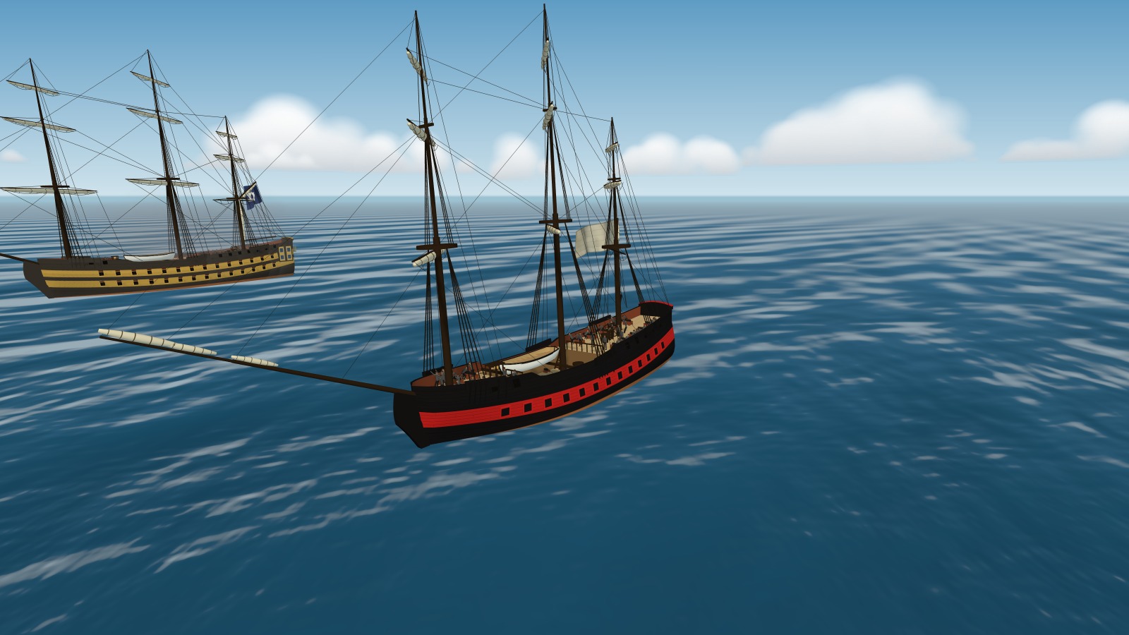 A Cabal frigate that has struck, a white flag flying, the seventy-four that fought it lying off